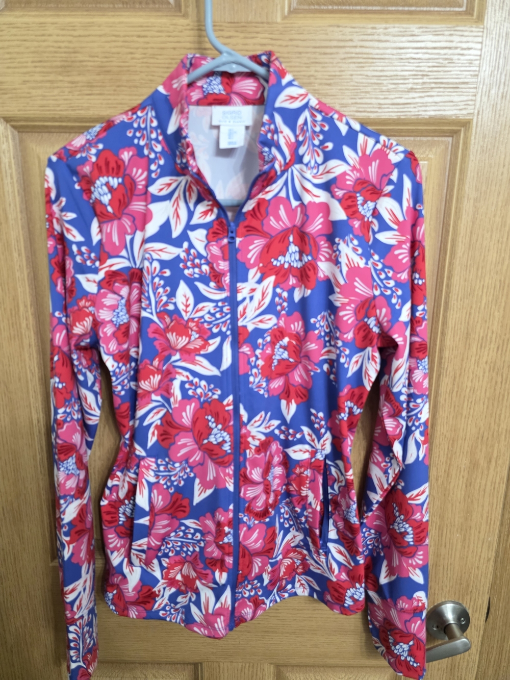 Sigrid Olsen Navy Golf And Tennis Jacket with Bright Pink Floral Print